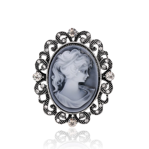 Spilla Ritratto Cammeo Vintage in Stile Vittoriano Eleganza di Palazzo Lega di Zinco Intarsiata con Strass Spilla da Donna