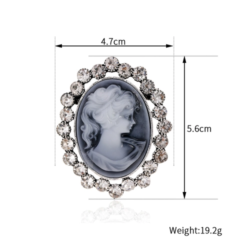 Vintage Victoriaanse Cameo Brosche Voor Dames Zinklegering Strass Schoonheidsportret Speld Retro Elegante Koningin Corsage Sieraden Accessoire