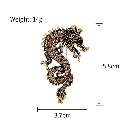 Vintage Chinesischer Stil Drache Strass Brosche Zinklegierung Vollkristall Eingelegt Tier Pin Für Damen Herren Bankett Schmuck