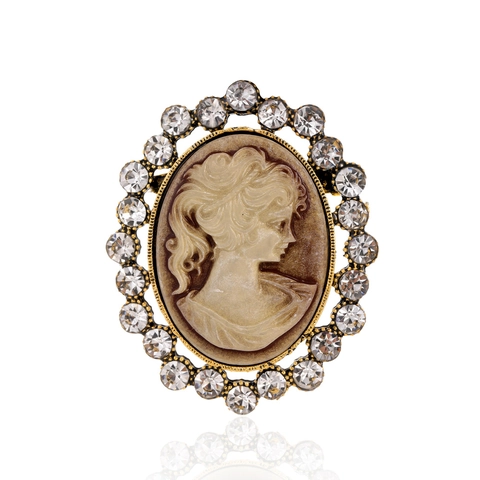 Vintage Victoriaanse Cameo Brosche Voor Dames Zinklegering Strass Schoonheidsportret Speld Retro Elegante Koningin Corsage Sieraden Accessoire