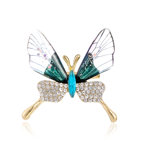 High End Butterfly Brooch Zinc Alloy Acrylic Transparent Wings Rhinestone Inlaid Animal Corsage Pin For Women Fashion Accessory Gift