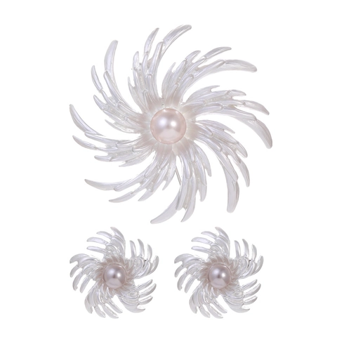 Spilla Vintage a Raggi di Sole Fuochi d'Artificio Orecchini Coordinati Con Perle Artificiali Lega di Zinco Smalto Gioielli Donna