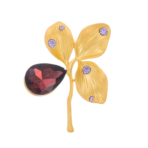 Vintage Four Leaf Clover Brooch For Women Zinc Alloy Gold Plated Rhinestone Glass Plant Leaf Elegant Corsage Pin Jewelry