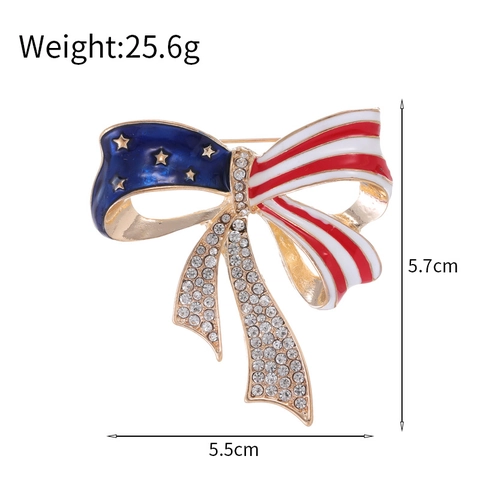 Patriotische USA Flagge Schleife Brosche Legierung Strass Emaille Stern Streifen Patriotische Nadel Für Unabhängigkeitstag Damen Schmuck