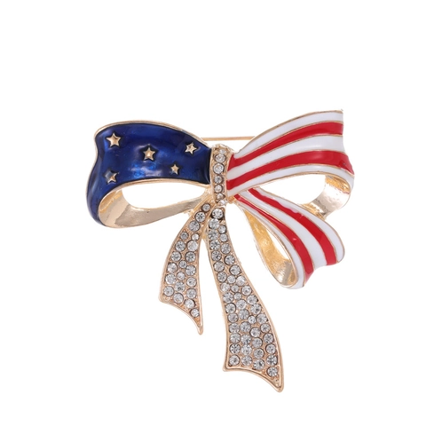 Patriotische USA Flagge Schleife Brosche Legierung Strass Emaille Stern Streifen Patriotische Nadel Für Unabhängigkeitstag Damen Schmuck
