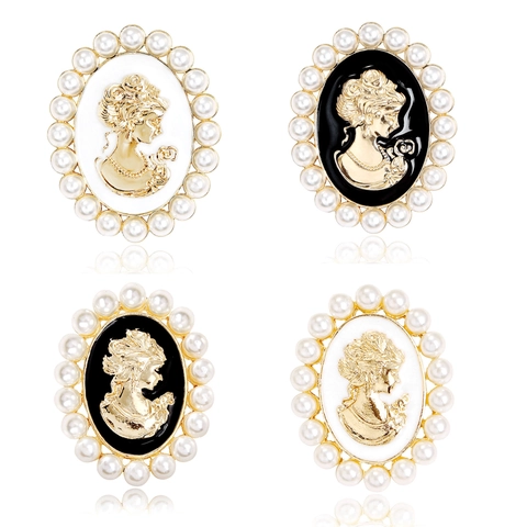 Vintage Barock Kameen Porträt Brosche Für Damen Zinklegierung Künstliche Perle Emaille Damen Figur Anstecknadel Hochzeit Party Schmuck