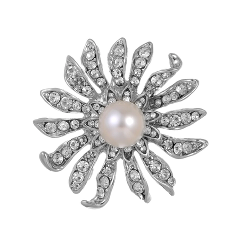 Lussuosa Spilla a Girasole in Lega di Zinco con Perla Artificiale Elegante Spilla a Fiore con Strass per Donna Accessori Abito Gioielli di Moda