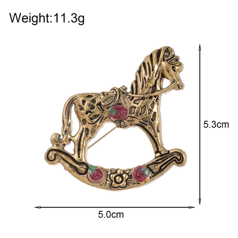 Spilla a Forma di Cavallo a Dondolo in Lega di Zinco Vintage Con Fiore di Rosa in Smalto Spilla Animale Retrò per Abiti da Donna Giacche Gioielli Accessori
