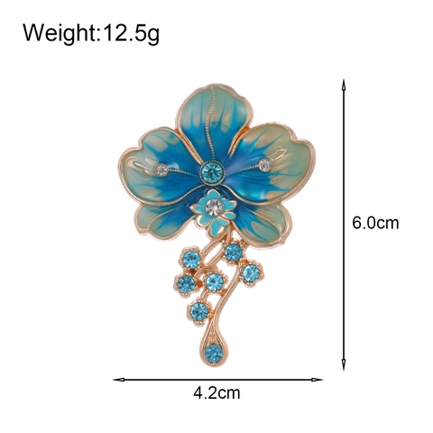 Broche Fleur Style Chinois Vintage pour Femme Alliage de Zinc Strass Email Épingle Florale Élégante Accessoire Manteau Veste Bijoux