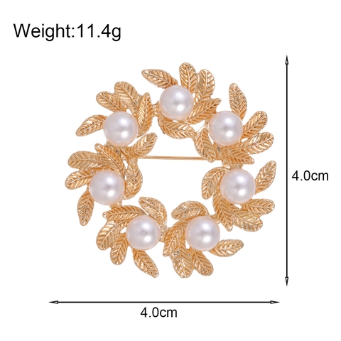 Eleganter Kranz Brosche Für Damen Zinklegierung Künstliche Perle Mattgold Silber Kreis Blume Kleidung Sichtschutz Nadel