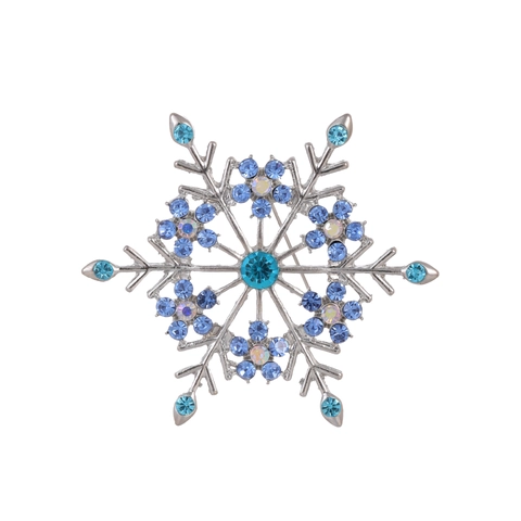Squisita Spilla a Fiocco di Neve Blu Lega Strass Brillante Moda Invernale Donna Abito Cardigan Accessori Elegante Spille Gioielli