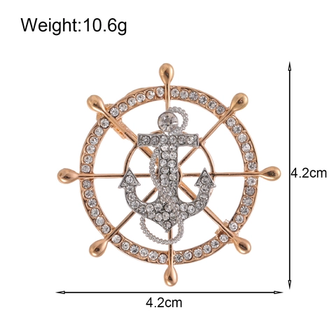 Nautical Ship Wheel Anchor Brooch For Men Women Zinc Alloy Pave Rhinestone Suit Badge Fashion Creative Lapel Pin Jewelry Gift