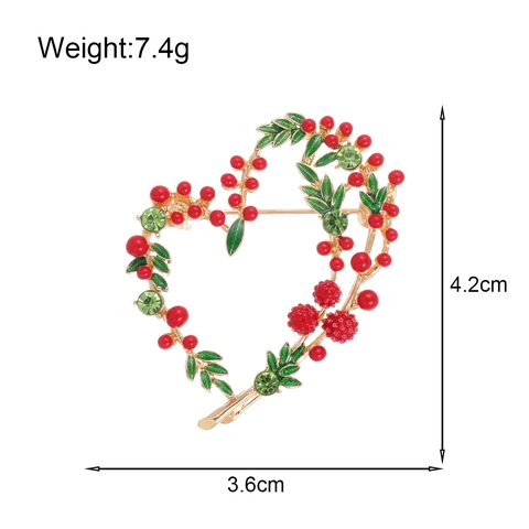 Vintage Enamel Mimosa Fruit Heart Wreath Brooch For Women Zinc Alloy Rhinestone Plant Flower Corsage Suit Accessory Pin