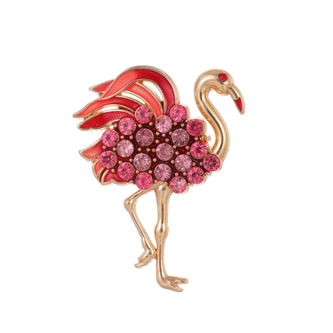 Elegante Broche de Flamenco para Mujer Vintage de Aleación de Zinc con Diamantes de Imitación Esmalte Pin de Animal Joyería