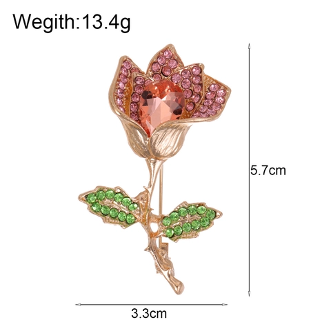 Vintage Alloy Rose Flower Brooch For Women Elegant Rhinestone Inlaid Floral Pin For Scarf Suit Decoration Wedding Party Jewelry Accessory