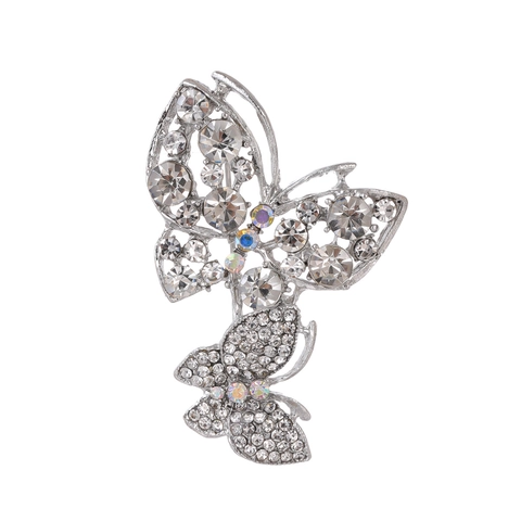 Broche de Mariposa Doble de Aleación de Zinc con Diamantes de Imitación para Mujer Corsage Elegante Pin de Mariposa Joyería