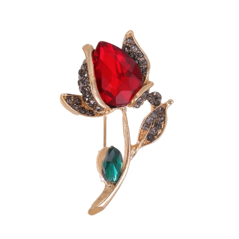 Eleganter Zinklegierung Strass Rose Blume Brosche Für Damen Hochwertige Rote Glas Kristall Floral Corsage Anzug Zubehör Geschenk
