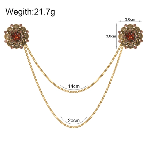 Vintage Barock Zinklegierung Blume Brosche Mit Doppelkette Strass Reversnadel Für Herrenanzug Damen Kleid Hochzeit Zubehör