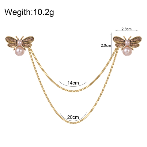 Vintage Biene Brosche Kette Mit Künstlicher Perle Strass Zinklegierung Kragennadel Für Damen Hochzeit Bankett Anzug Zubehör
