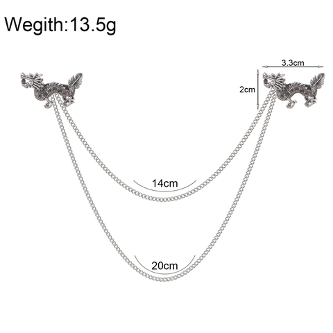Spilla da Revers a Forma di Drago in Lega di Zinco Vintage Con Catena Argento Antico Strass Spilla Animale per Uomo Donna