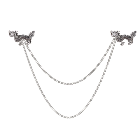 Spilla da Revers a Forma di Drago in Lega di Zinco Vintage Con Catena Argento Antico Strass Spilla Animale per Uomo Donna