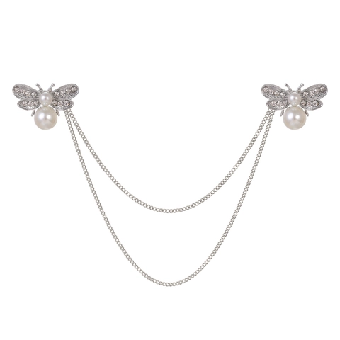 Vintage Biene Brosche Kette Mit Künstlicher Perle Strass Zinklegierung Kragennadel Für Damen Hochzeit Bankett Anzug Zubehör
