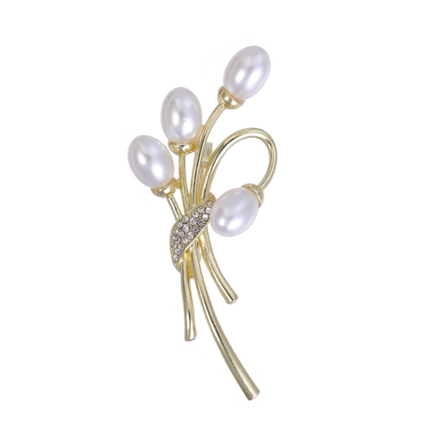 Elegante Spilla Bouquet di Fiori in Lega con Perle Artificiali Design a Palloncino Placcato Oro Strass Spilla per Donna Matrimonio