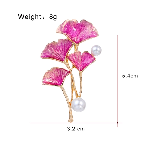 Elegante Broche de Hoja de Ginkgo para Mujer Esmalte Rosa Degradado Aleación de Zinc Perla Artificial Alfiler Accesorios Joyería