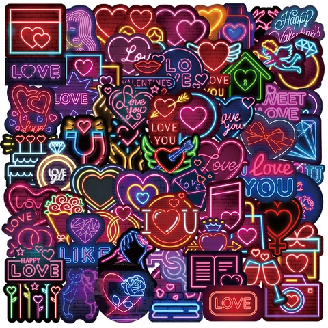 Neon Valentinstag Aufkleber Wasserdicht PVC Herz Liebe Thema Laptop Koffer Handyhülle Dekorative Aufkleber Geschenk Aufkleber