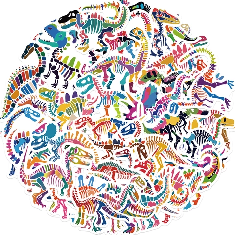 Autocollants Squelette De Dinosaure Colorés PVC Imperméable Graffiti Décalcomanies Pour DIY Ordinateur Bouteille D'Eau Skateboard Guitare Téléphone Décoration