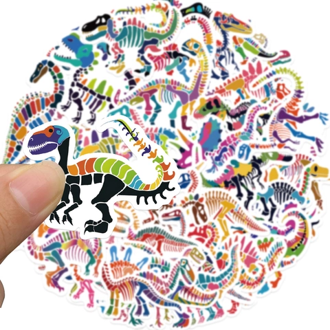 Autocollants Squelette De Dinosaure Colorés PVC Imperméable Graffiti Décalcomanies Pour DIY Ordinateur Bouteille D'Eau Skateboard Guitare Téléphone Décoration