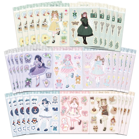 8 Feuilles Autocollants DIY Tenue de Fille de Fête Dessin Animé Imperméable PVC Décoration Journal Téléphone Portable