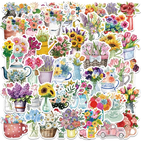 Adesivi Graffiti Floreali Impermeabili Mazzo di Fiori Cartoon Decalcomanie Acquerello per Laptop Valigia Telefono Scrapbooking
