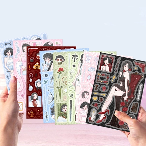 Adesivi in PVC con Figura di Donna Elegante Retrò Decalcomanie Decorative Fai-da-te Impermeabili per Scrapbooking Laptop Telefono