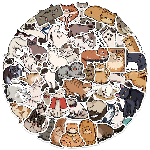 50 Pezzi Simpatici Adesivi Gatto Cartone Animato Impermeabile PVC Graffiti Gattino Disegnati a Mano per Laptop Bagaglio Telefono