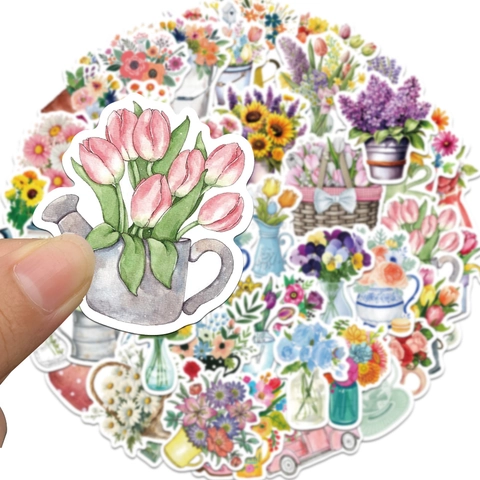 Adesivi Graffiti Floreali Impermeabili Mazzo di Fiori Cartoon Decalcomanie Acquerello per Laptop Valigia Telefono Scrapbooking