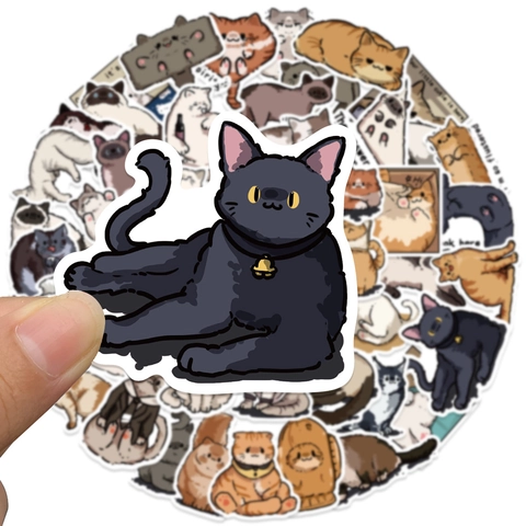 50 Pezzi Simpatici Adesivi Gatto Cartone Animato Impermeabile PVC Graffiti Gattino Disegnati a Mano per Laptop Bagaglio Telefono
