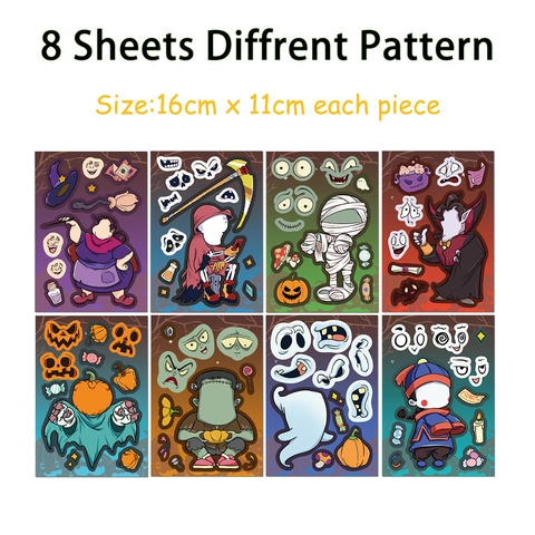 DIY Halloween Make A Face Stickers For Kids Waterproof Vampire Pumpkin Ghost DIY Character Decor Stickers