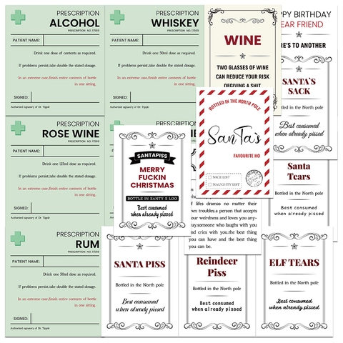 Humorous Wine Bottle Stickers Waterproof PVC Funny Prescription Wine Labels Christmas Birthday Party Gift Bottle Decorations