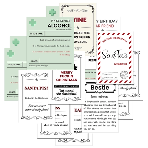 Humorous Wine Bottle Stickers Waterproof PVC Funny Prescription Wine Labels Christmas Birthday Party Gift Bottle Decorations