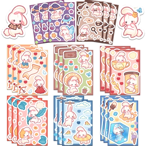 Cartoon Rabbit PVC Waterproof Stickers Collage Decorative Aesthetic Cute Animal Decals For Scrapbooking Laptop Phone Case