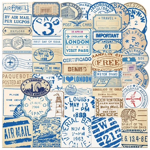 Pegatinas de Billete de Viaje Vintage Decoración de Matasellos Retro para Equipaje Computadora Portátil Funda de Teléfono