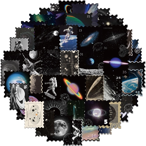 Retro Universe Space Astronaut Stamp Style Stickers Waterproof PVC Decals For DIY Journal Laptop Suitcase Notebook Decoration