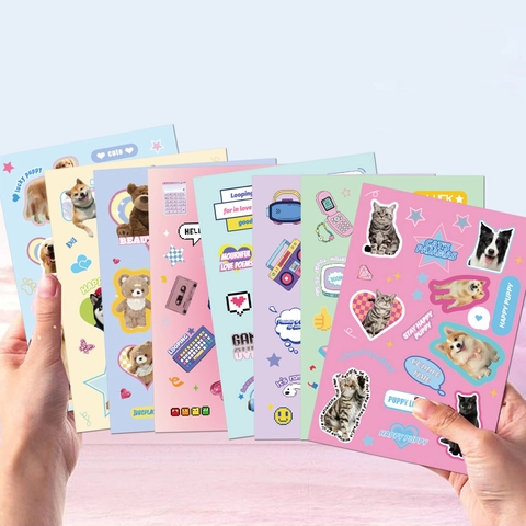 Adesivi in PVC Impermeabili Cartoni Animati Animali Domestici Orso Cane Gatto Y2K Stile Pixel Per Scrapbooking Laptop Fai-Da-Te