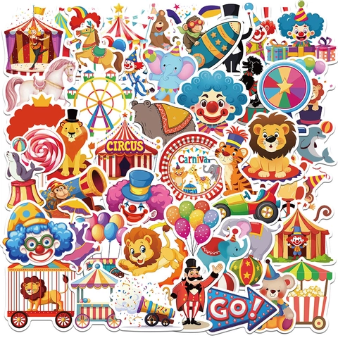 Carnival Circus Theme Cartoon Graffiti Stickers Waterproof PVC Decals For Laptop Luggage Water Bottle DIY Decoration
