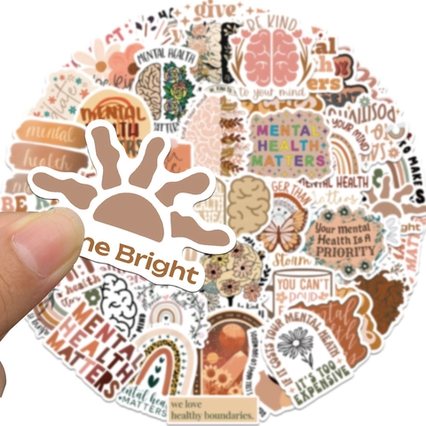 Mental Health Matters Stickers Waterproof PVC Boho Aesthetic Slogans For Laptop Water Bottle Skateboard DIY Scrapbooking Decor