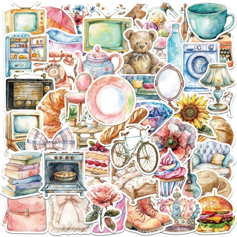 Autocollants Rétro Aquarelle Pour Décoration Scrapbooking Bricolage Stickers PVC Imperméables Pour Ordinateur Portable