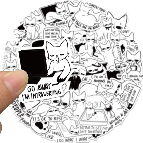 Adesivi Doodle MEME Gatto Disegnati a Mano in PVC Impermeabile per Laptop Chitarra Skateboard Bagaglio Adesivi Decorativi Fai da Te