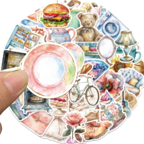 Autocollants Rétro Aquarelle Pour Décoration Scrapbooking Bricolage Stickers PVC Imperméables Pour Ordinateur Portable