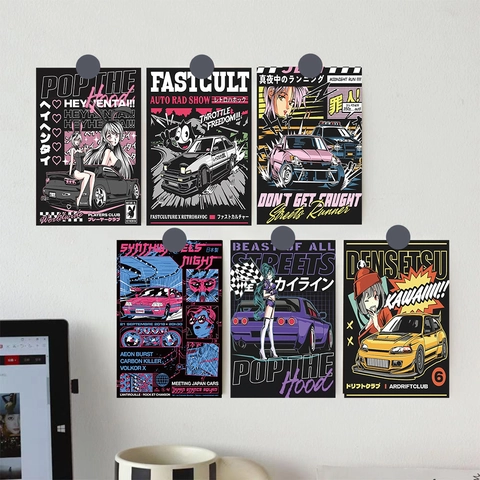 Japanese Retro JDM Racing Anime Decorative Wall Art Cards Vintage Cardboard Posters For Room Bedroom Dorm Decor Wall Collage